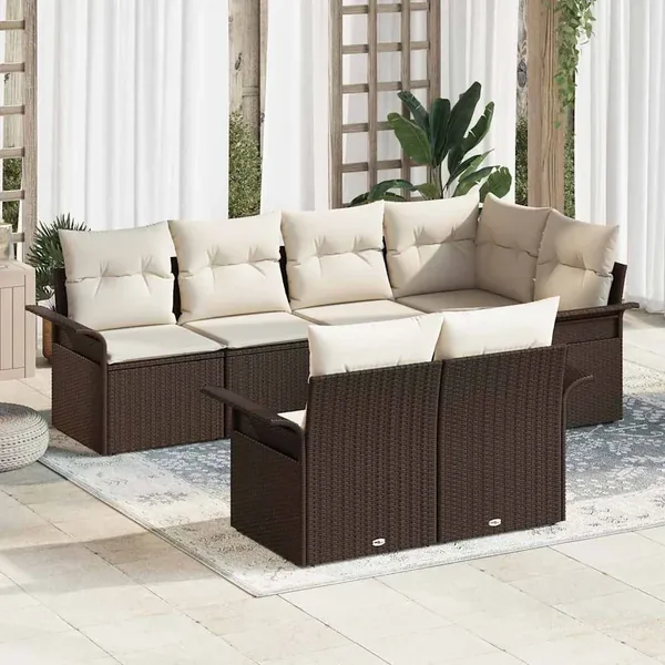 Ensemble de canapé de jardin 7 pcs Marron Poly rotin