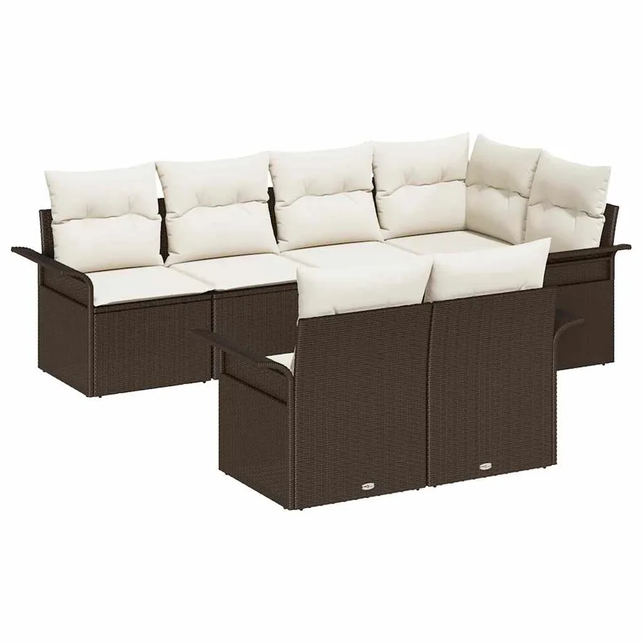 Ensemble de canapé de jardin 7 pcs Marron Poly rotin - 2