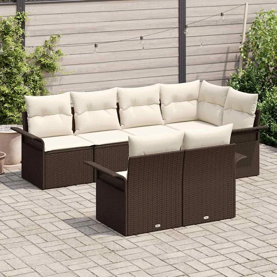 Ensemble de canapé de jardin 7 pcs Marron Poly rotin - 3
