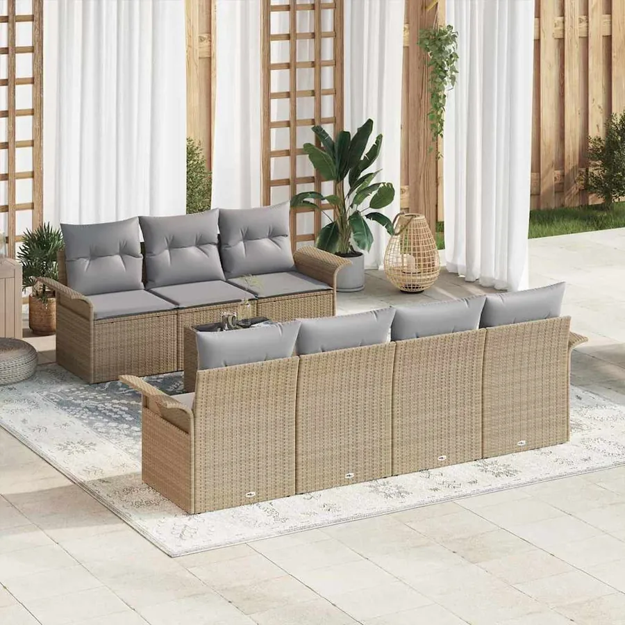 Ensemble de canapé de jardin 8 pcs Beige et gris polyrotin