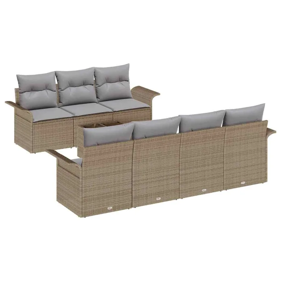Ensemble de canapé de jardin 8 pcs Beige et gris polyrotin - 2