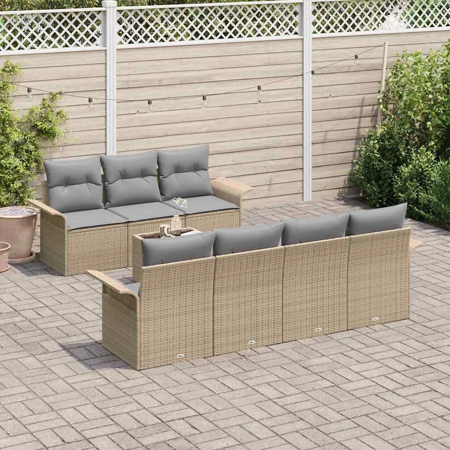 Ensemble de canapé de jardin 8 pcs Beige et gris polyrotin - 3