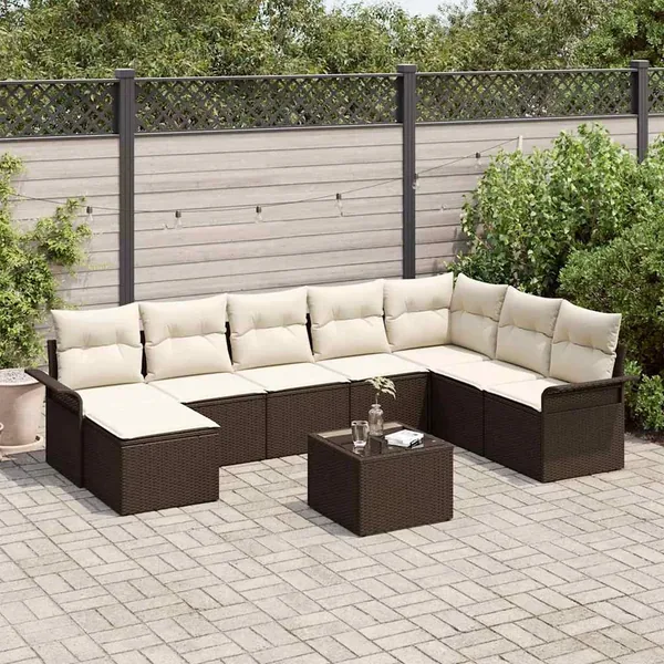 Ensemble de canapé de jardin avec coussin 9 pcs Gris Poly rotin