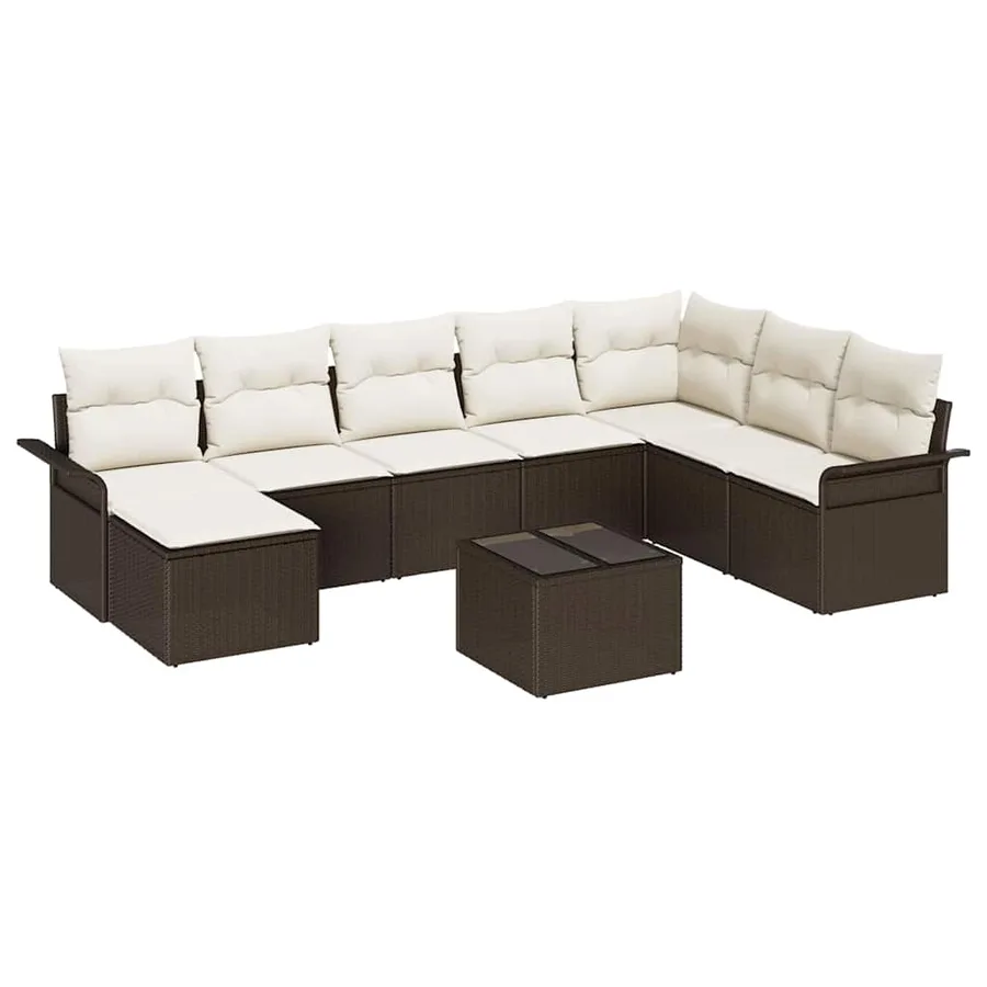 Ensemble de canapé de jardin avec coussin 9 pcs Gris Poly rotin - 2