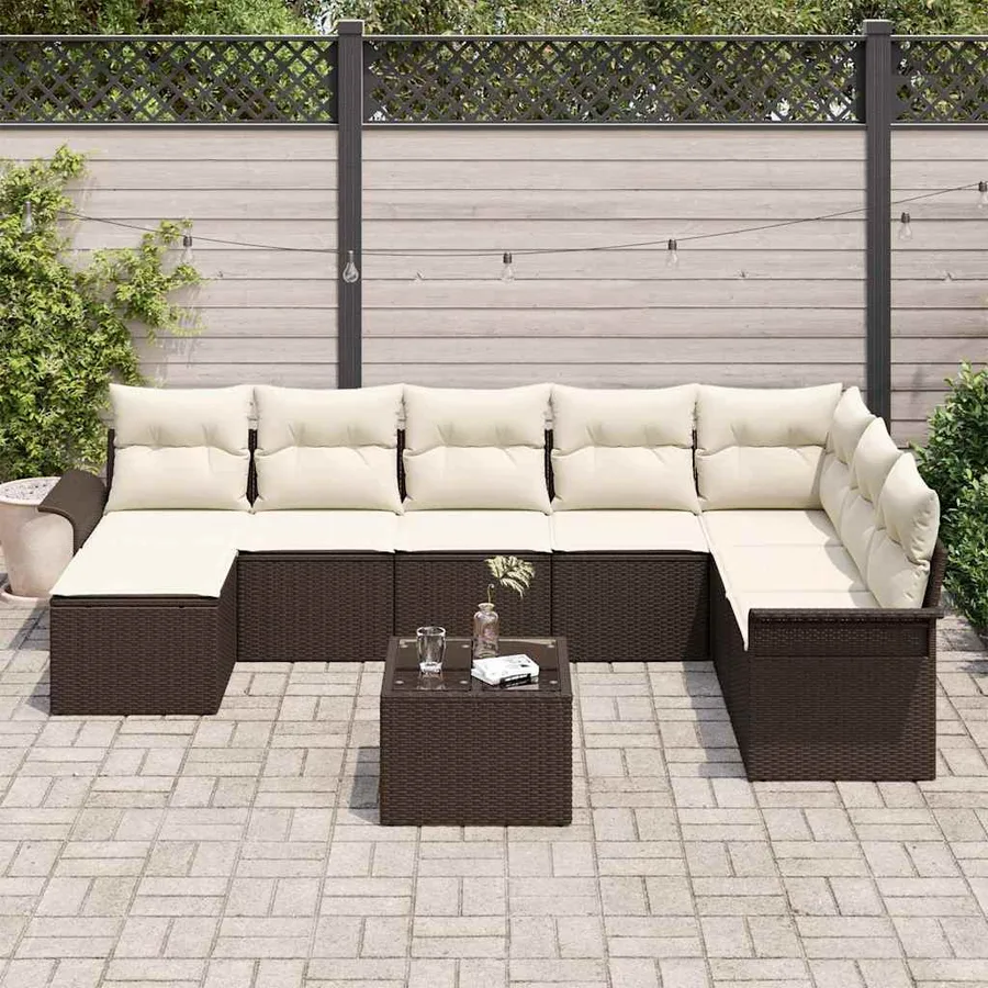 Ensemble de canapé de jardin avec coussin 9 pcs Gris Poly rotin - 3