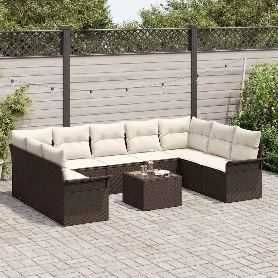 Ensemble de canapé de jardin 10 pcs Gris polyrotin - 3