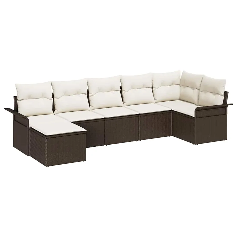Ensemble de canapé de jardin 7 pcs Marron Poly rotin - 2