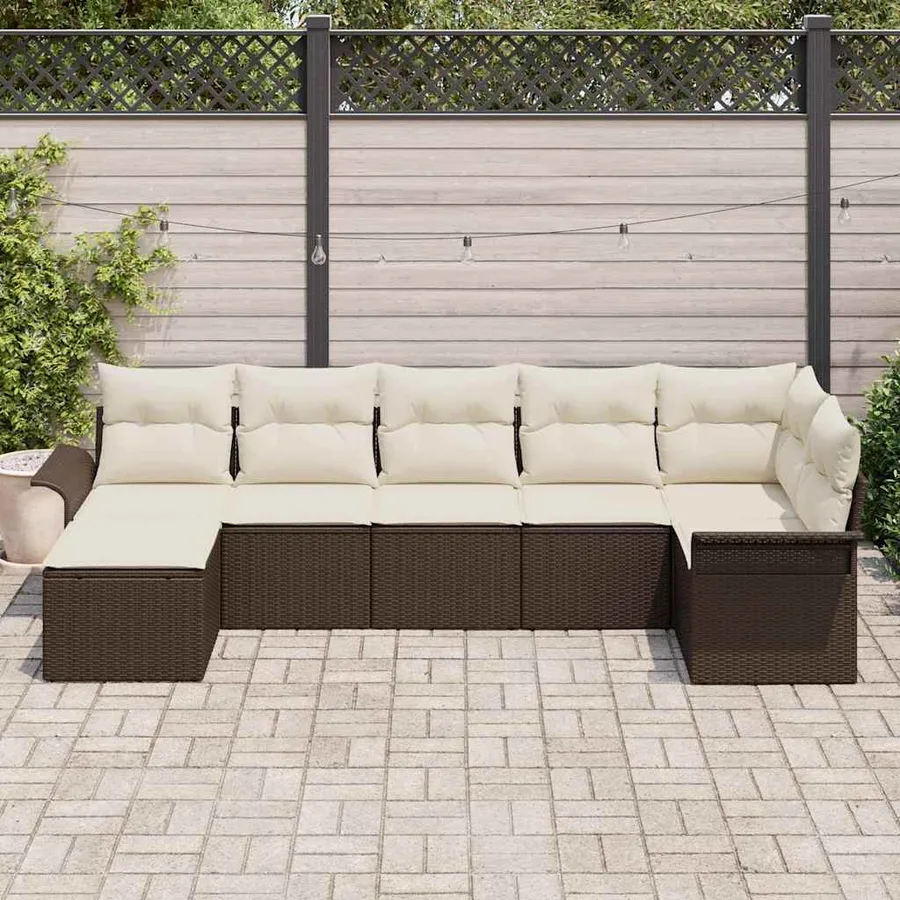 Ensemble de canapé de jardin 7 pcs Marron Poly rotin - 3