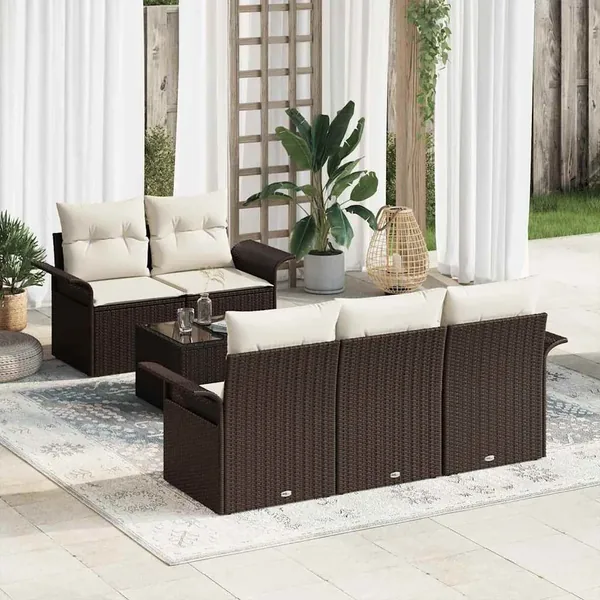 Ensemble de canapé de jardin avec coussin 6 pcs Marron et Crème