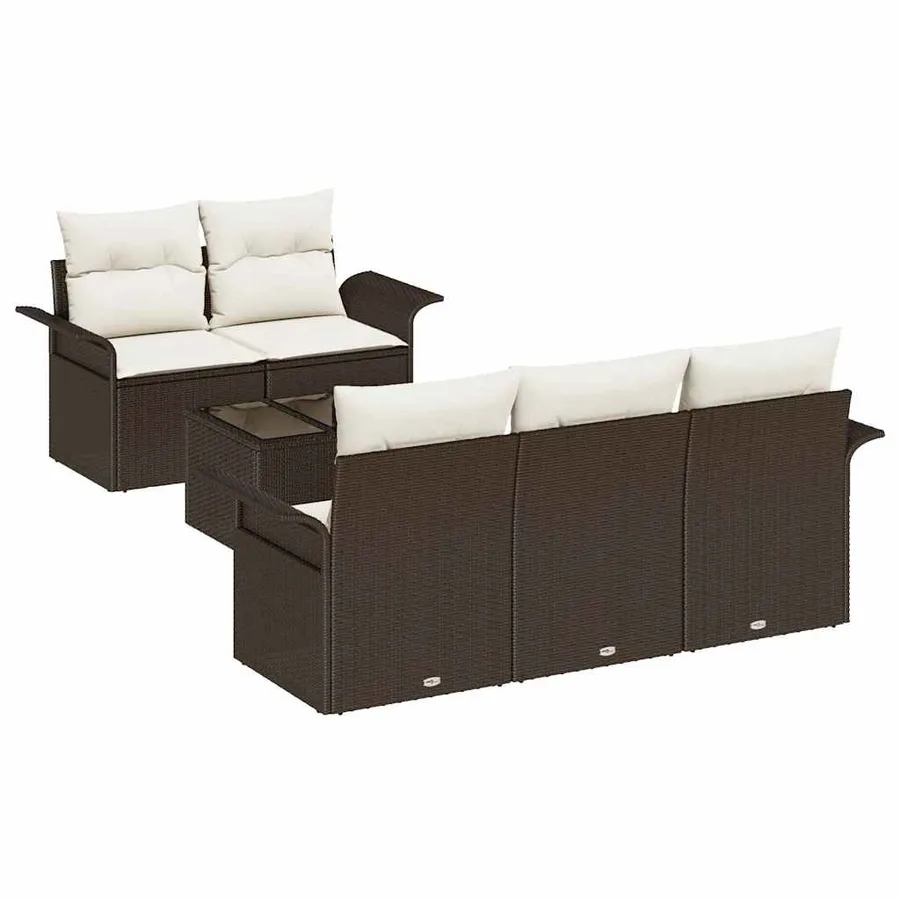 Ensemble de canapé de jardin avec coussin 6 pcs Marron et Crème - 2