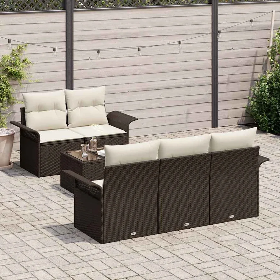 Ensemble de canapé de jardin avec coussin 6 pcs Marron et Crème - 3