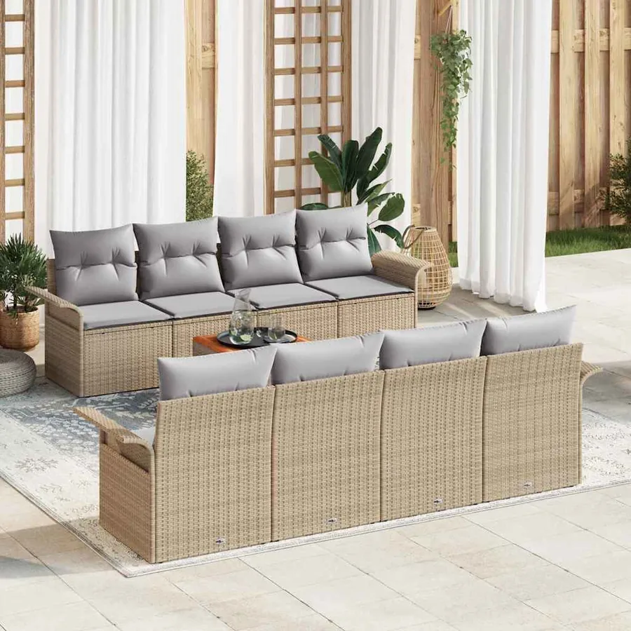 Ensemble de canapé de jardin 9 pcs Beige et Gris clair