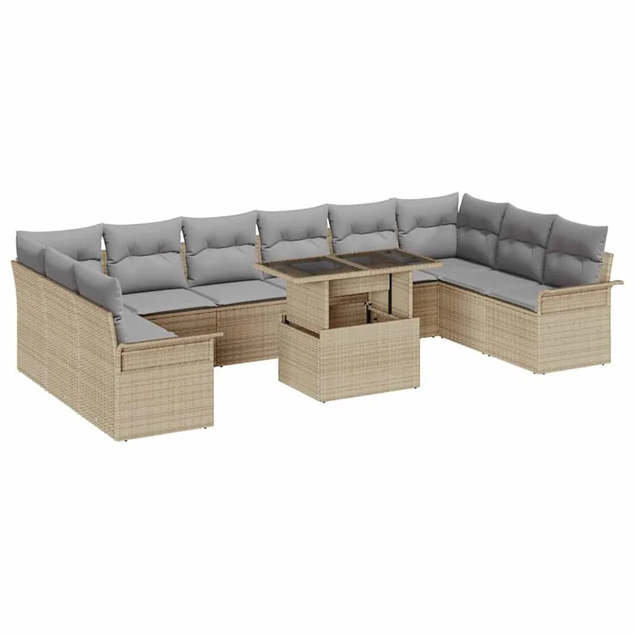 Ensemble de canapé de jardin 11 pcs Beige Poly Rattan
