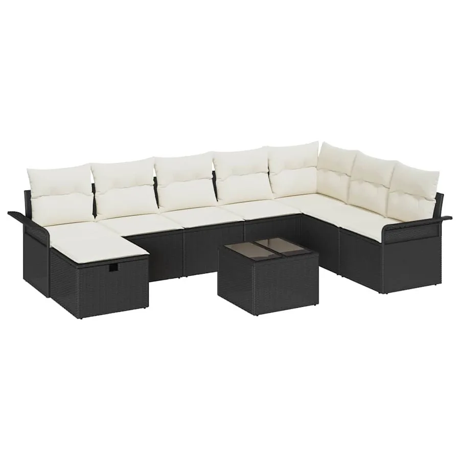 Ensemble de canapé de jardin 9 pcs Noir et Crème polyrotin - 2