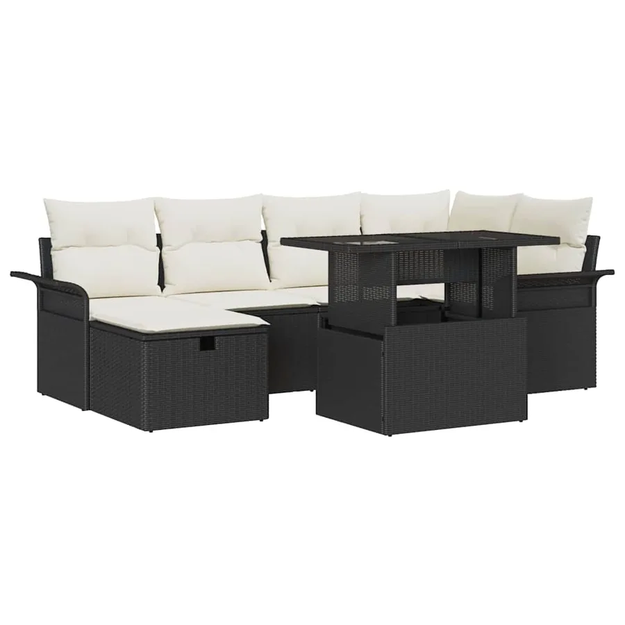 Ensemble de canapé de jardin avec coussin 7 pcs Noir polyrotin - 2