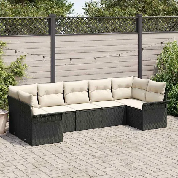 Ensemble de canapé de jardin avec coussin 7 pcs Noir polyrotin