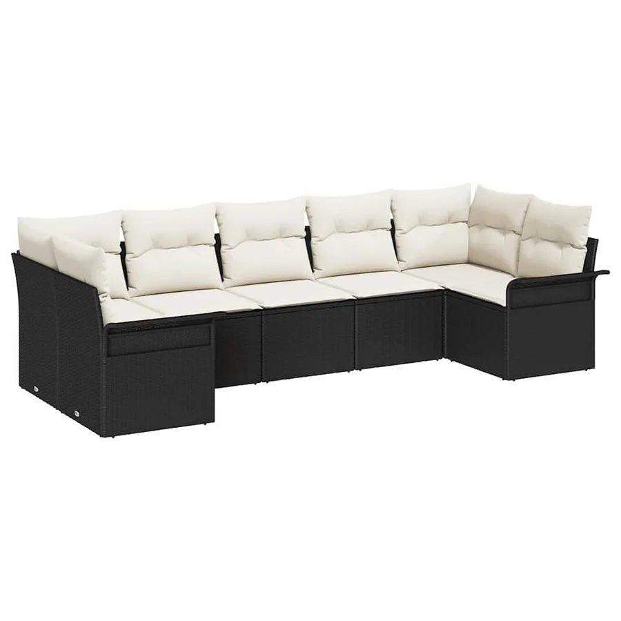 Ensemble de canapé de jardin avec coussin 7 pcs Noir polyrotin - 2