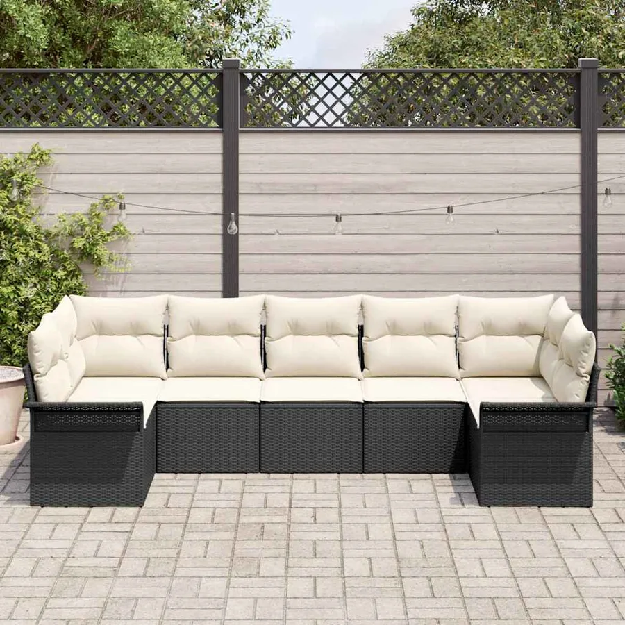Ensemble de canapé de jardin avec coussin 7 pcs Noir polyrotin - 3