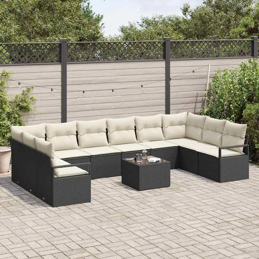Ensemble de Canapés avec coussin 11 pcs Noir polyrotin - 3