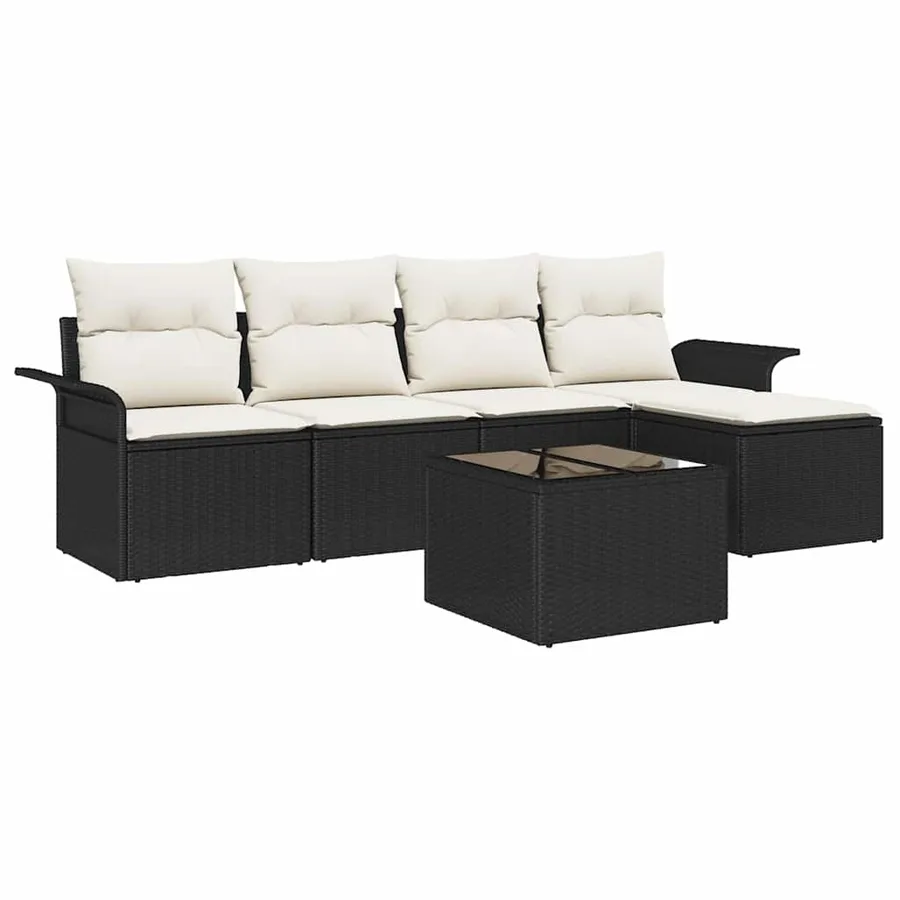 Canapé d’extérieur avec coussin 6 pcs Noir polyrotin - 2
