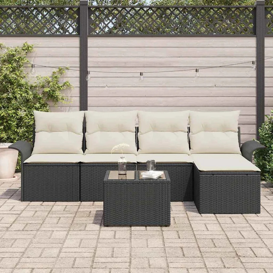 Canapé d’extérieur avec coussin 6 pcs Noir polyrotin - 3