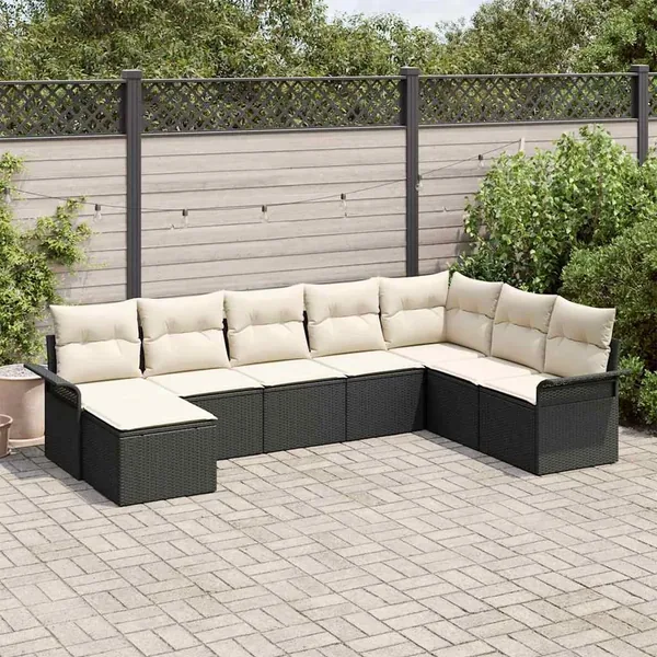 Ensemble de canapé de jardin avec coussin 8 pcs Noir polyrotin