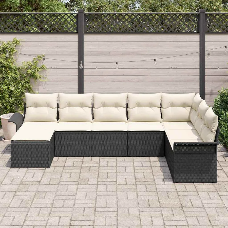 Ensemble de canapé de jardin avec coussin 8 pcs Noir polyrotin - 3