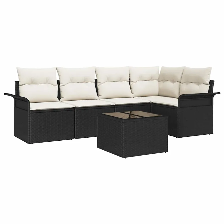 Ensemble de canapé de jardin avec coussin 6 pcs Noir polyrotin - 2
