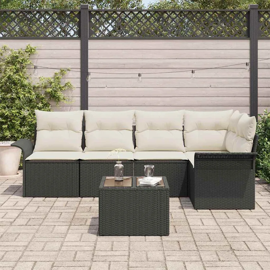 Ensemble de canapé de jardin avec coussin 6 pcs Noir polyrotin - 3