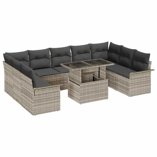 Ensemble de canapé de jardin 10 pcs Gris clair Poly Rattan