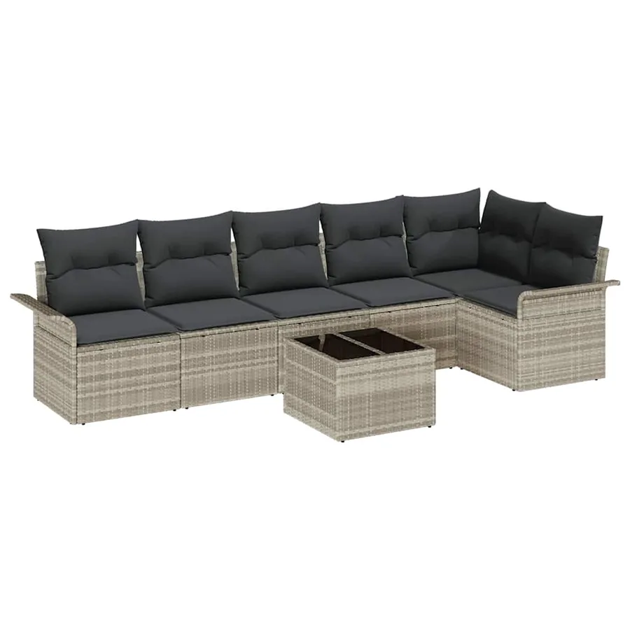 Ensemble de canapé de jardin 7 pcs Gris clair polyrotin - 2
