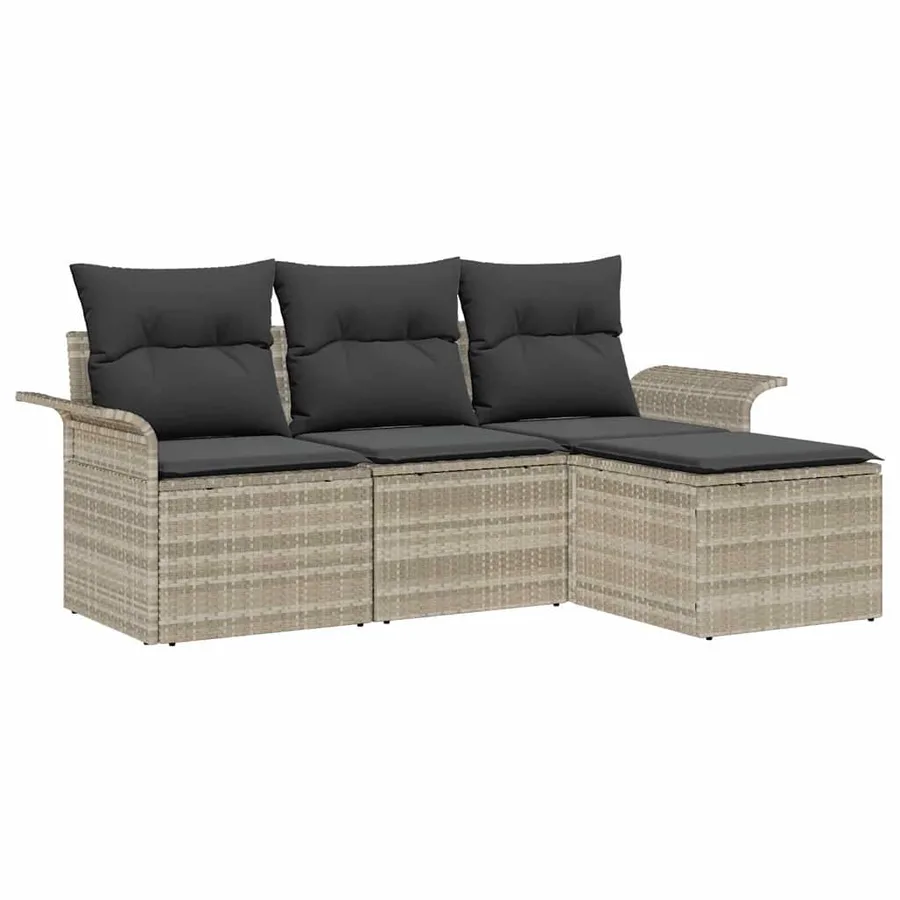 Ensemble de Canapés avec coussin 4 pcs Gris polyrotin - 2