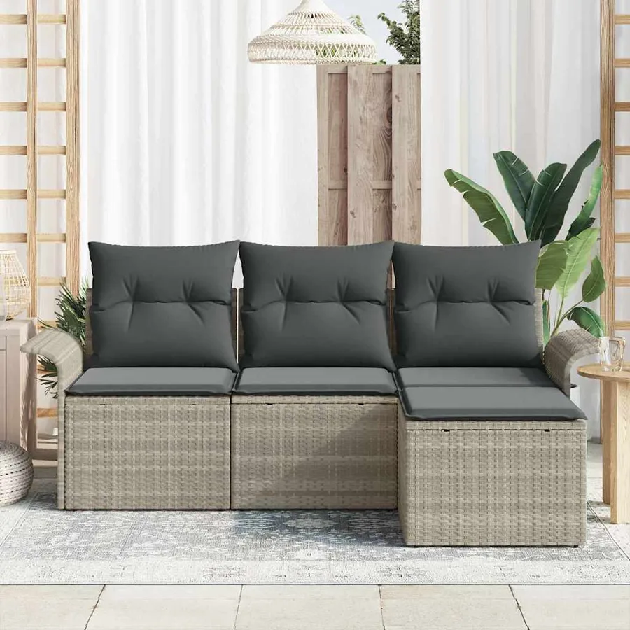 Ensemble de Canapés avec coussin 4 pcs Gris polyrotin - 3