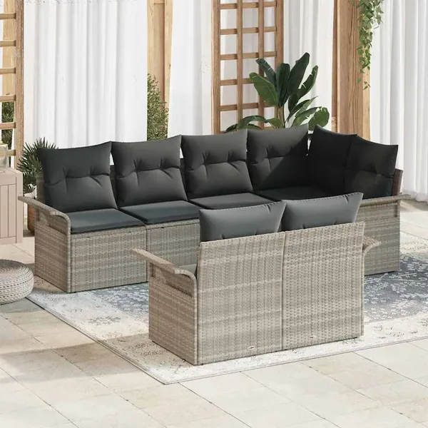 Ensemble de canapé de jardin 7 pcs Gris clair polyrotin