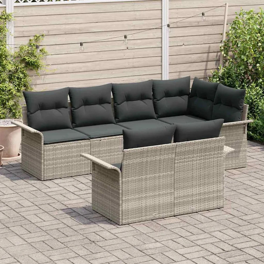 Ensemble de canapé de jardin 7 pcs Gris clair polyrotin - 3