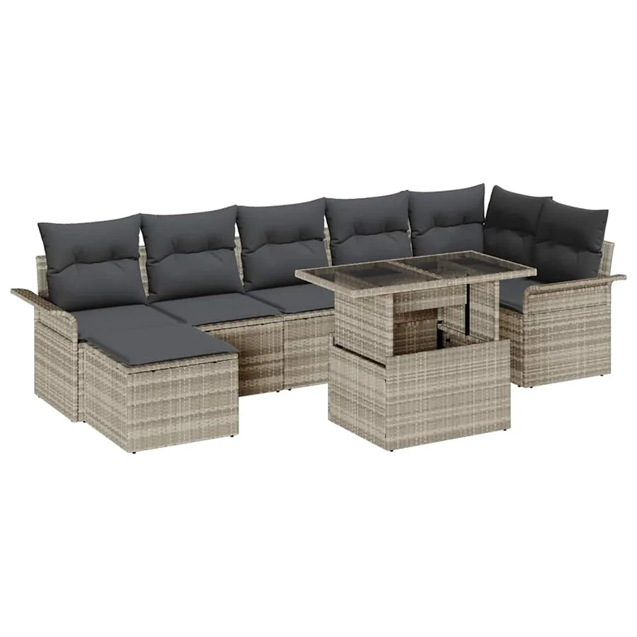 Ensemble de canapé de jardin 8 pcs Gris clair Poly rotin - 2
