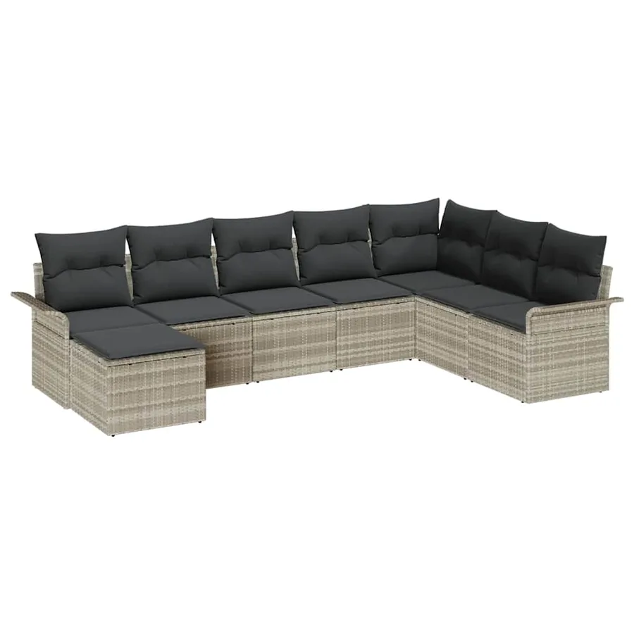 Ensemble de canapé de jardin 8 pcs Gris clair polyrotin - 2
