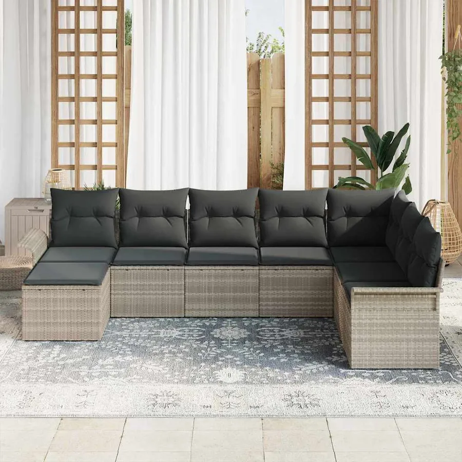 Ensemble de canapé de jardin 8 pcs Gris clair polyrotin - 3
