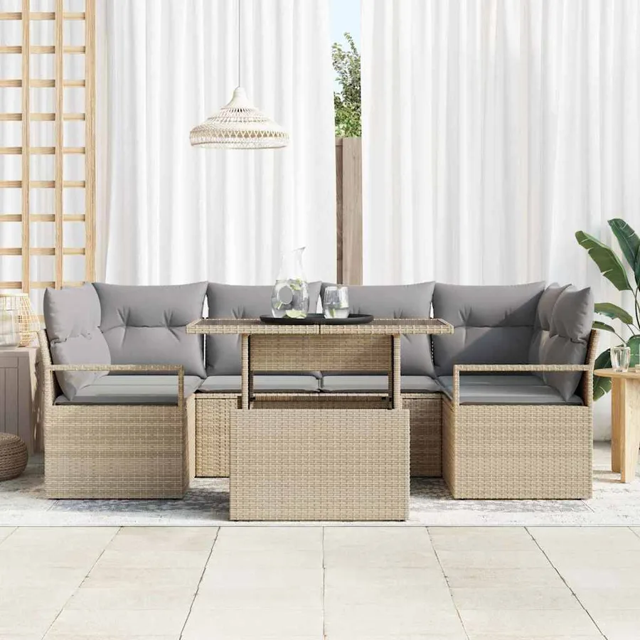 Ensemble de canapé de jardin 7 pcs Beige polyrotin - 3