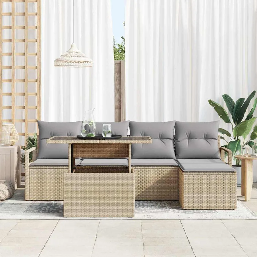 Ensemble de canapé de jardin 6 pcs beige et gris clair - 3