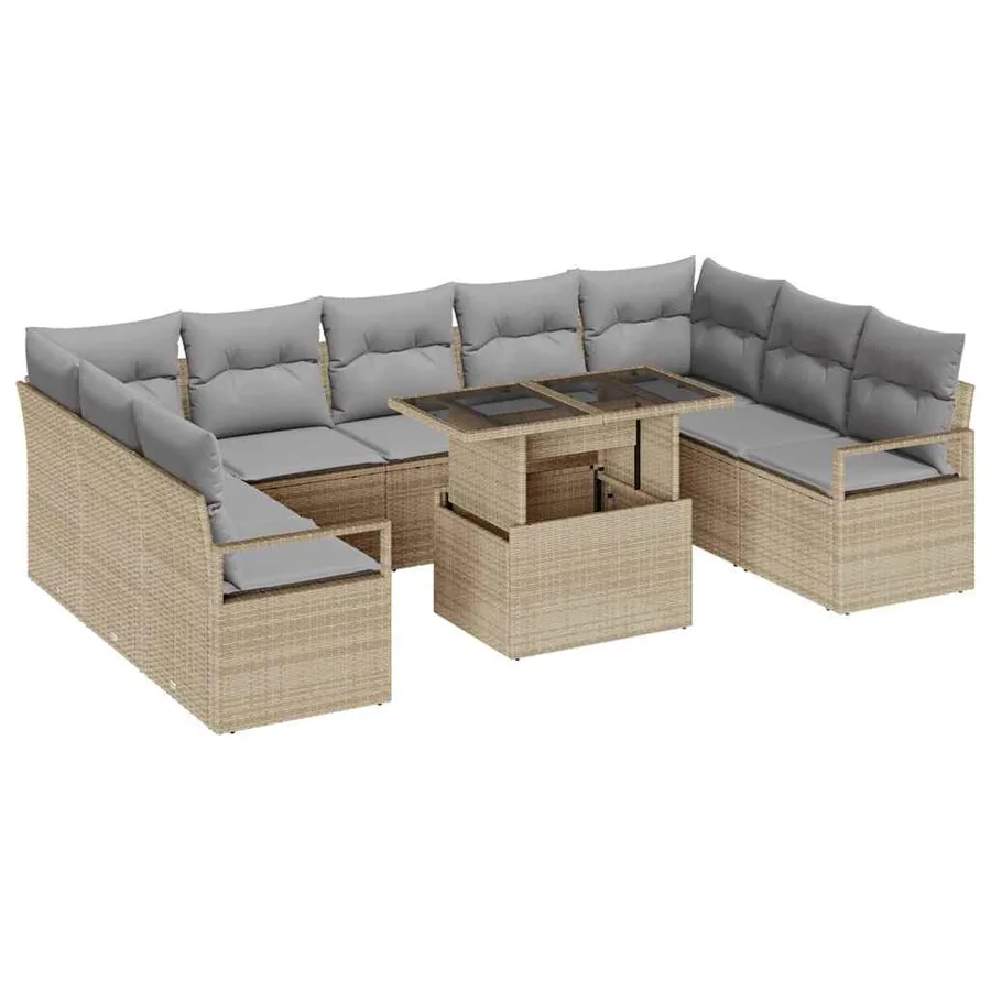 Ensemble de canapé de jardin 10 pcs beige et gris clair - 2