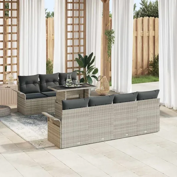 Ensemble de canapé de jardin 8 pcs Gris clair Poly Rattan