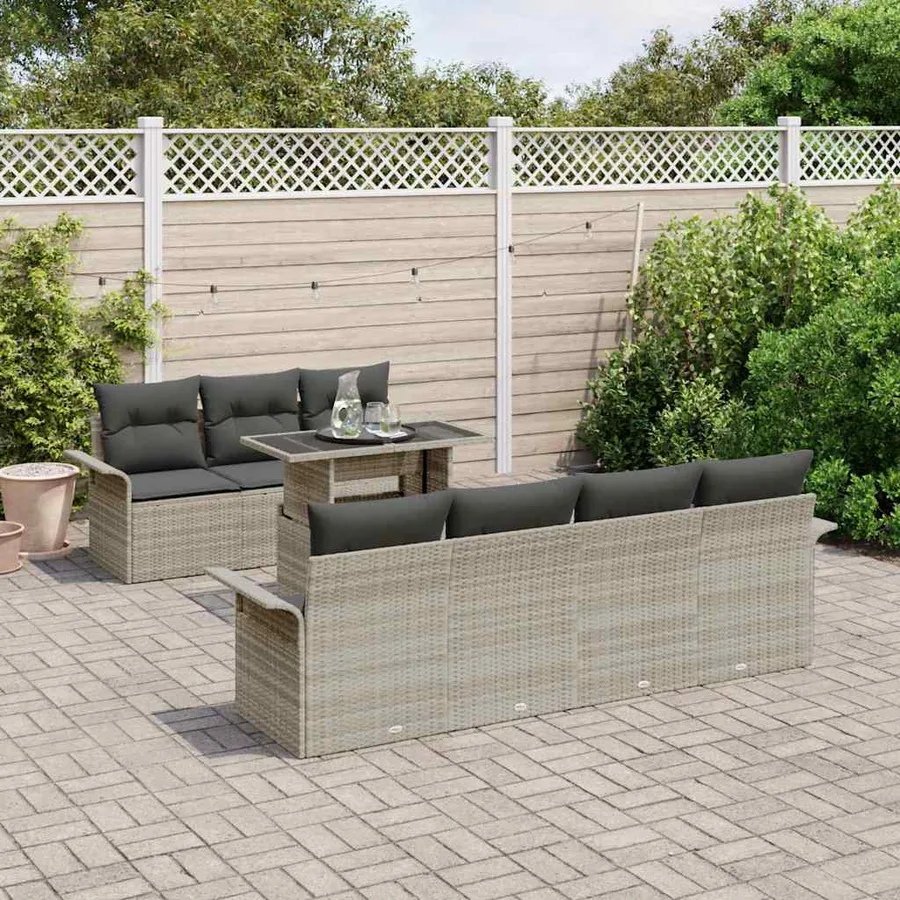 Ensemble de canapé de jardin 8 pcs Gris clair Poly Rattan - 3