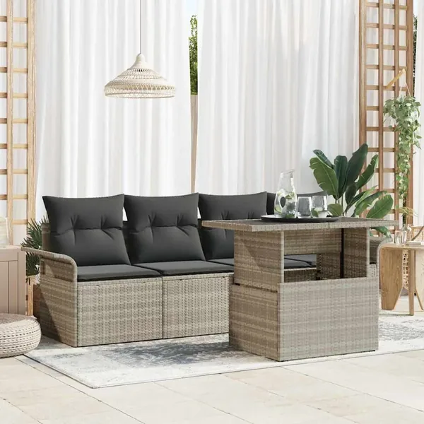 Ensemble de canapé de jardin 5 pcs Gris clair Poly Rattan