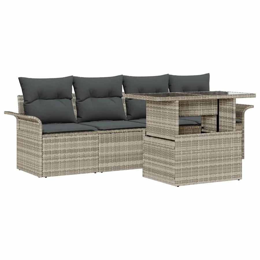 Ensemble de canapé de jardin 5 pcs Gris clair Poly Rattan - 2