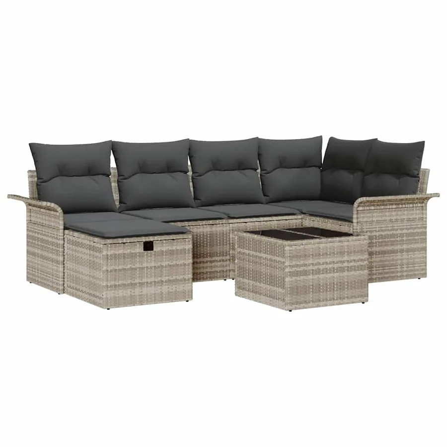 Ensemble de canapé de jardin avec coussin 7 pcs Poly rotin - 2