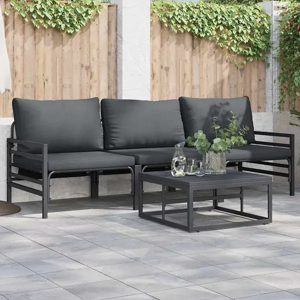 Ensemble de canapé de jardin avec coussin 3 pcs Noir Acier