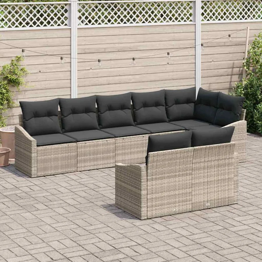 Ensemble de Canapés avec coussin 8 pcs Gris clair polyrotin - 3