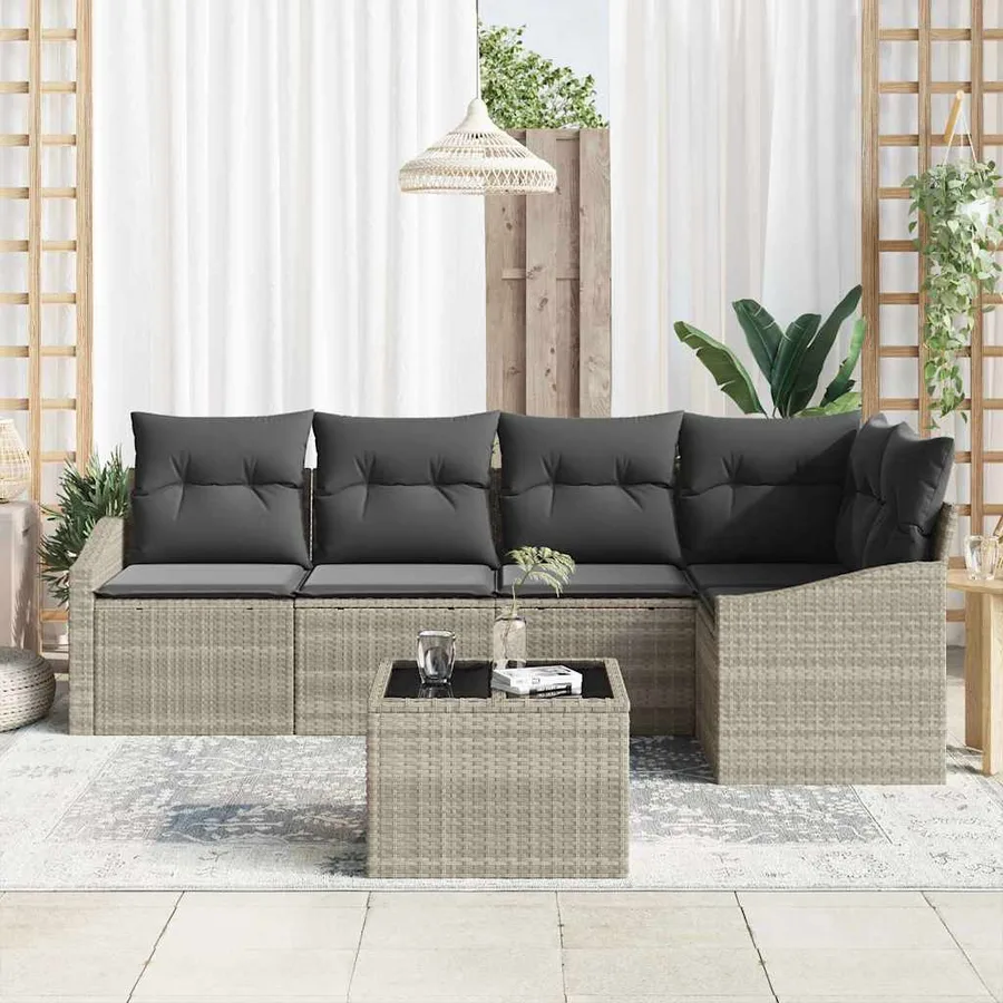 Ensemble de Canapés avec coussin 6 pcs Gris clair polyrotin - 3