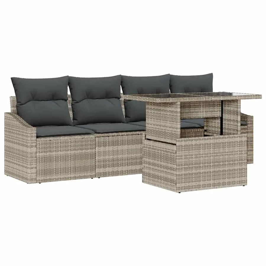 Ensemble de canapé de jardin 5 pcs Gris clair polyrotin - 2
